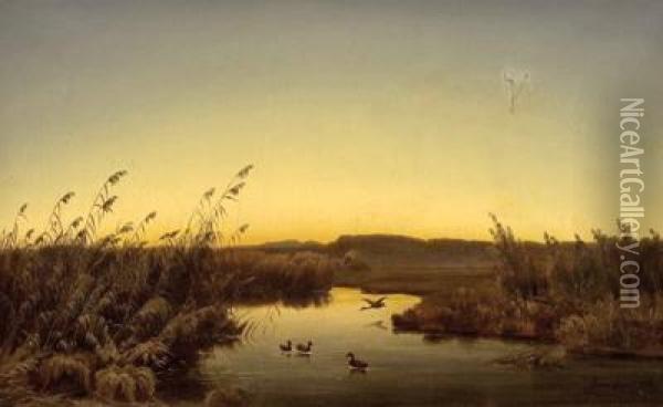 Abendstimmung Am Ufer Oil Painting - Anton Zwengauer