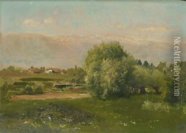 Landschaft Mit Baumen Und Bluhender Wiese Oil Painting - Francois Adolphe Grison