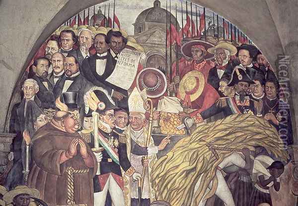 History of Mexico from the Conquest to 1930, detail from a mural in the cycle Epic of the Mexican People, 1929-31 Oil Painting - Diego Rivera