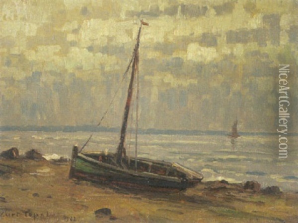 Einsames Boot Am Elbestrand, Blankenese Bei Hamburg Oil Painting - Kurt Toepel