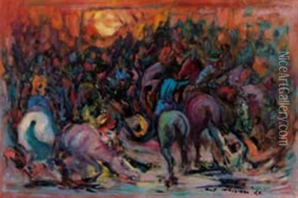 Battaglia (lotta Di Classe) Oil Painting - Antonio Olivieri