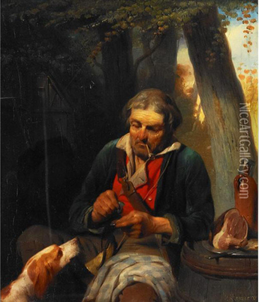 The Huntsman And His Dog Resting Oil Painting - Petrus Kremer