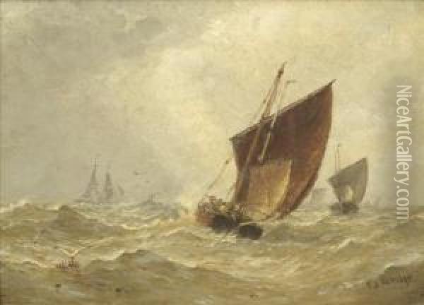Shipping Off The Coast Oil Painting - Frederick James Aldridge