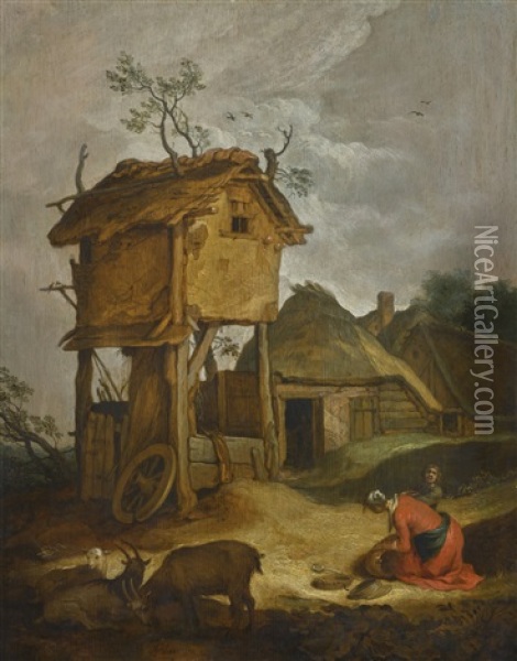 Farmyard With Dovecote Oil Painting - Abraham Bloemaert