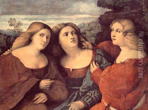 The Three Sisters (detail) 1520s Oil Painting - Palma Vecchio (Jacopo Negretti)