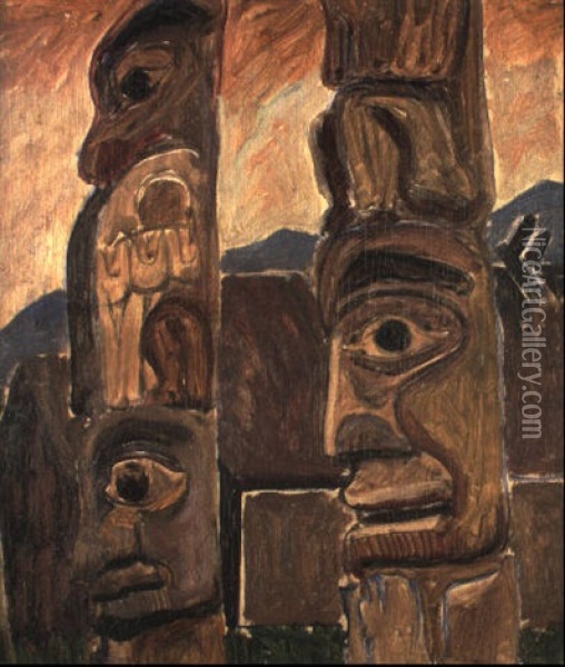 Totems Oil Painting - Emily Carr