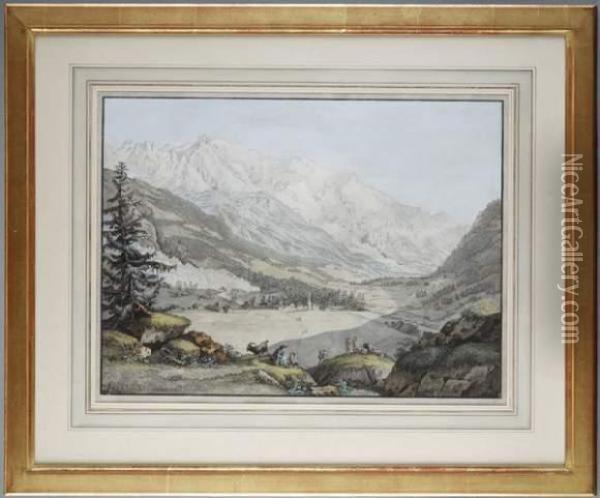 Vue De La Vallee De Chamouny Pris Pres D'argentiere Oil Painting - Carl Ludwig Hackert