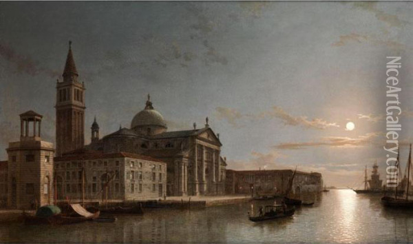 Venedig Im Mondschein Mit Ansicht Der Kirche Von San Giorgio Maggiore Oil Painting - Henry Pether
