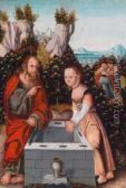Werkstatt Christusund Die Samariterin Am Brunnen Oil Painting - Lucas The Elder Cranach