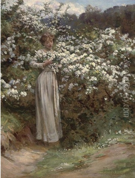 When The Thorn Is White With Blossom (+ All In A Garden Fair; Pair) Oil Painting - Robert Payton Reid