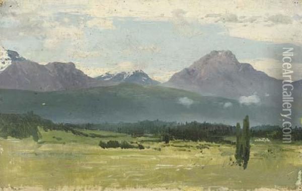 Study Of A Mountainous Landscape Oil Painting - Franz Roubaud