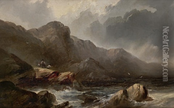 Highland Coast (2 Works) Oil Painting - Edward Train