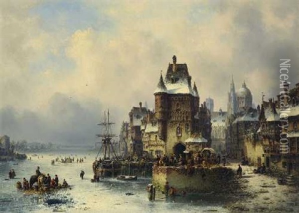 Hollandischer Hafen Im Winter Oil Painting - Ludwig Hermann