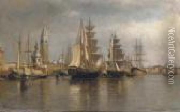 After The Rain- Ships In The Venetian Lagoon Oil Painting - Henry Augustus Ferguson