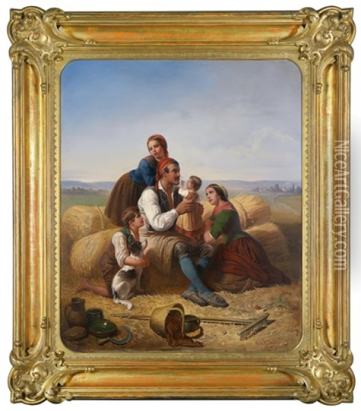 Rast Der Bauernfamilie Bei Der Ernte Oil Painting - Friedrich Ritter von Malheim Friedlaender