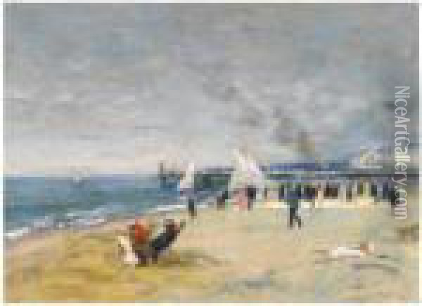 The Beach At Arcachon Oil Painting - Elie Anatole Pavil