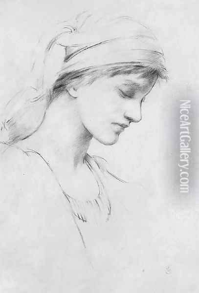 Study of a young girl in profile to the right Oil Painting - John Melhuish Strudwick