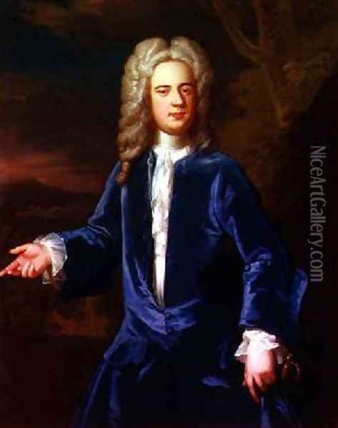 Portrait of a gentleman in a blue velvet coat Oil Painting - Sir Godfrey Kneller
