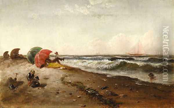 Figures on a Beach Oil Painting - Granville Perkins