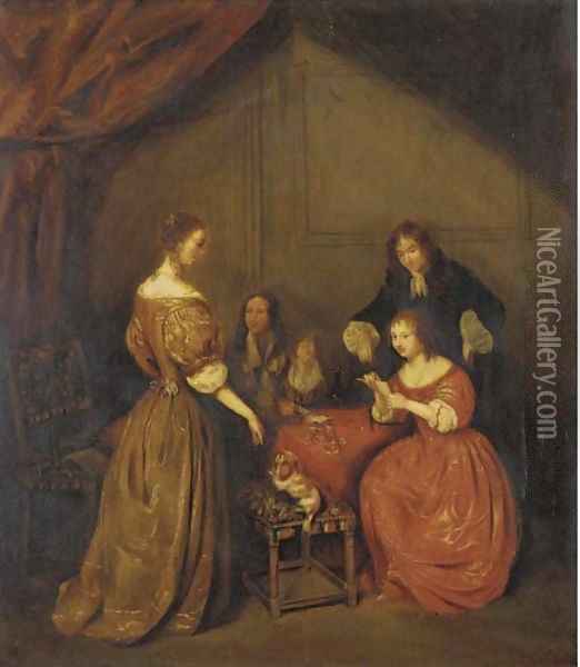 A game of cards Oil Painting - Willem van Mieris