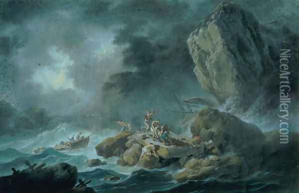 Seascape in a storm Oil Painting - Jean-Baptiste Pillement