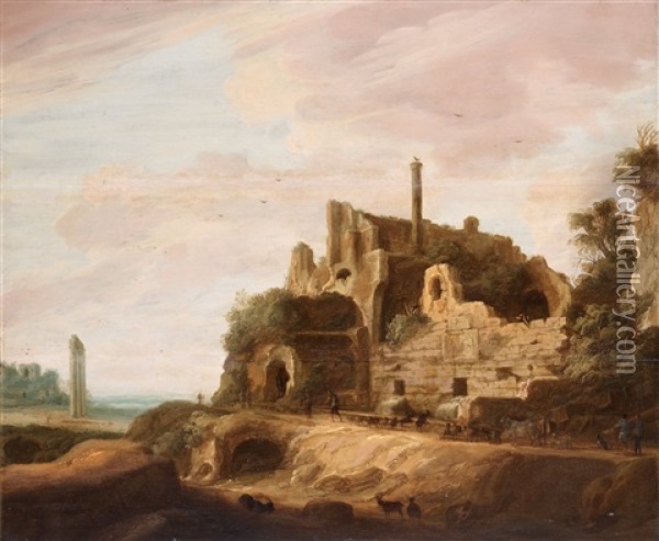 Ruinlandskap Med Figurstaffage Oil Painting - Pieter Anthonisz van Groenewegen