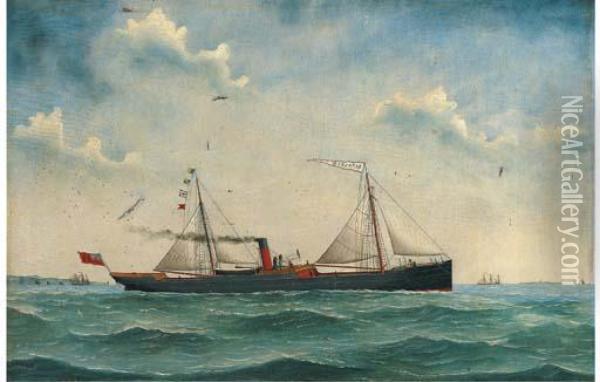 The Cargo Steamer Kathleen Outward Bound Oil Painting - J. Fannen