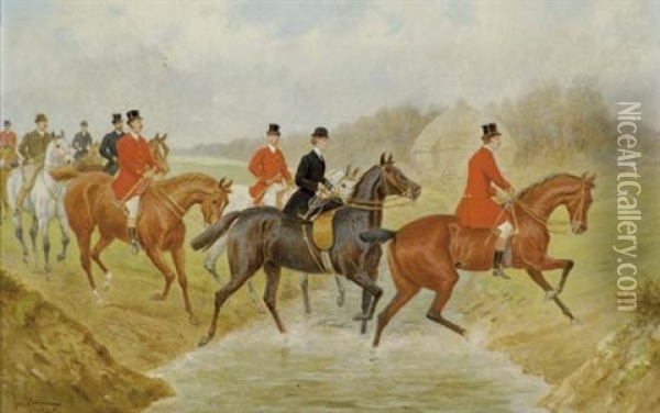 Splashing Through The Ford (+ Straight Goers And Road Riders; Pair) Oil Painting - John Sturgess