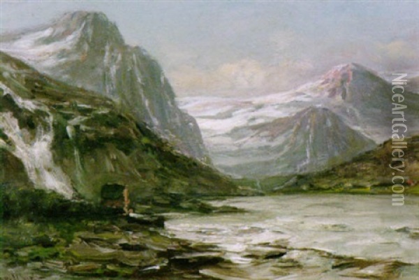 Am Hammerfjord In Norwegen Oil Painting - Louis Apol