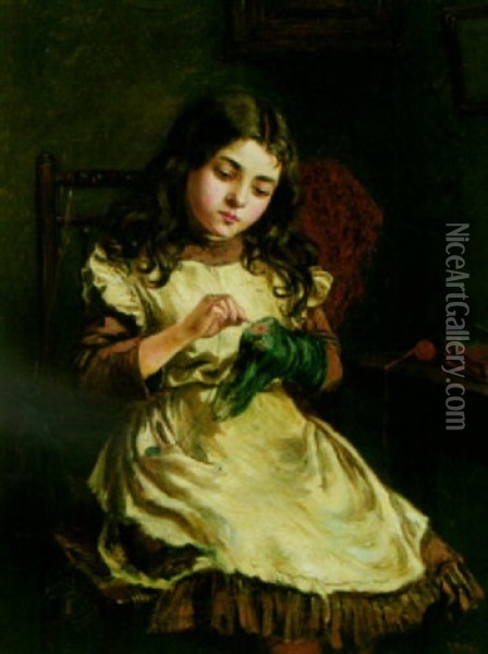 Darning The Sock Oil Painting - Ralph Hedley