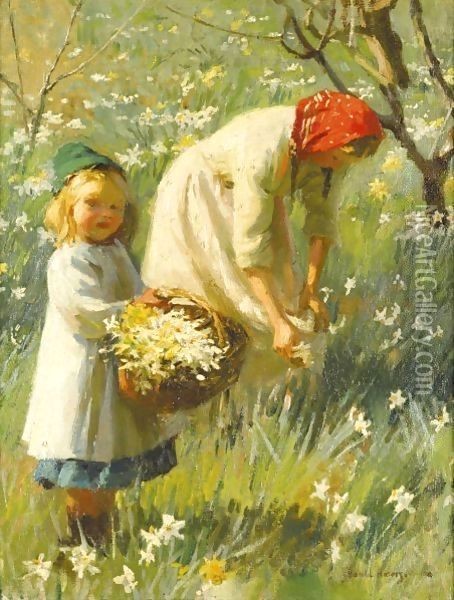 Picking Daffodils Oil Painting - Harvey Harold