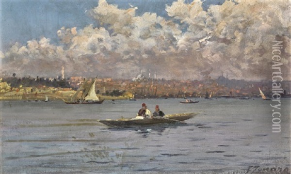 Constantinople From The Bosphorus Oil Painting - Fausto Zonaro