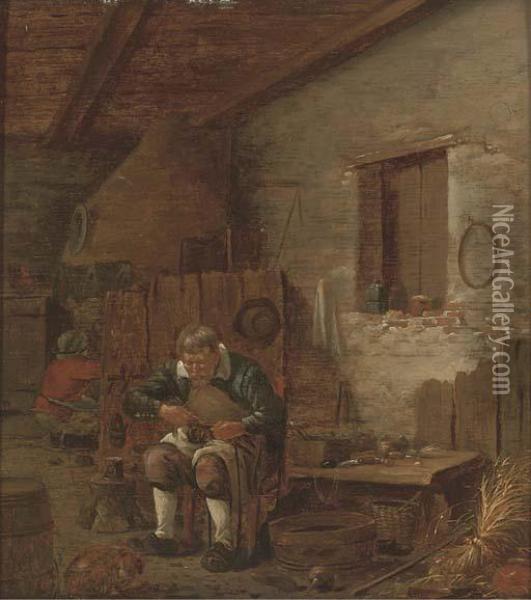 A Cobbler In His Workshop Oil Painting - Gillis Rombouts