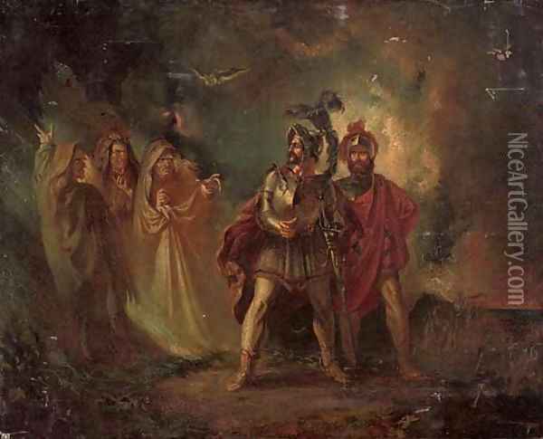 Macbeth and Banquo with the three witches Oil Painting - Howard, H.