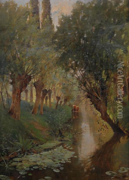 Kanallandskap Med Pilar Oil Painting - Adolphe Frederic Lejeune