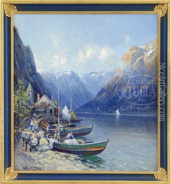 European Fishing Village Oil Painting - Arthur Vidal Diehl