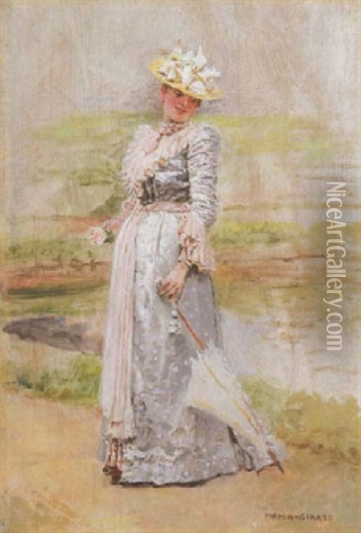 Junge Dame Mit Parasol Oil Painting - Marie Francois Firmin-Girard