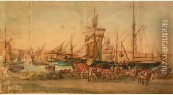 Vues Du Vieux-port : Le Debarquement Des Oranges Et Le Ponttransbordeur Oil Painting - Emile Henry