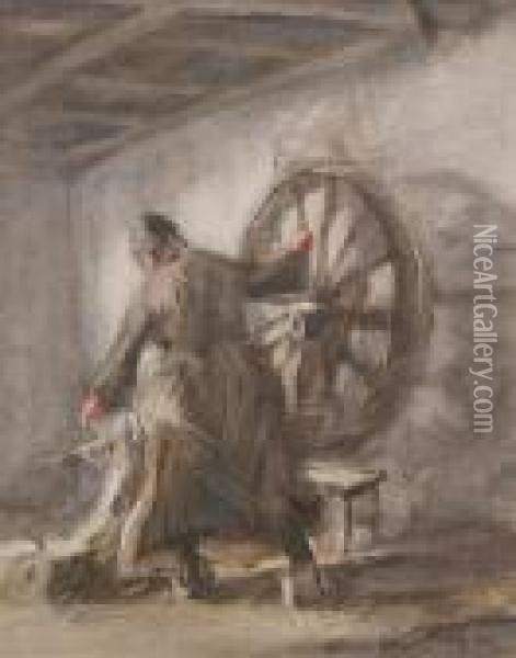 Woman At A Spinning Wheel Oil Painting - Anton Mauve
