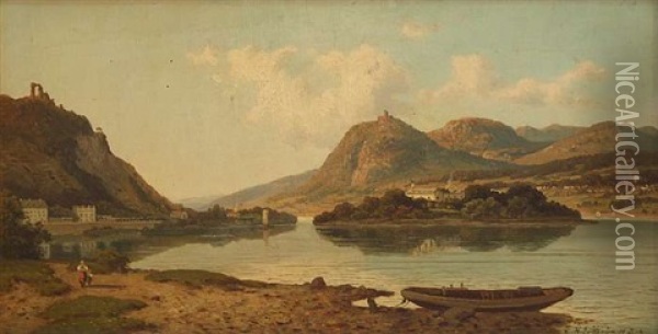 Blick Auf Insel Nonnenwerth Mit Klosteranlage Oil Painting - Heinrich Eduard Heyn