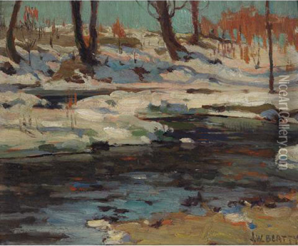 Stream In Winter Oil Painting - John William Beatty