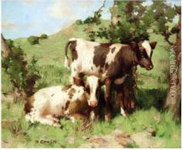 The Calves Oil Painting - David Gauld