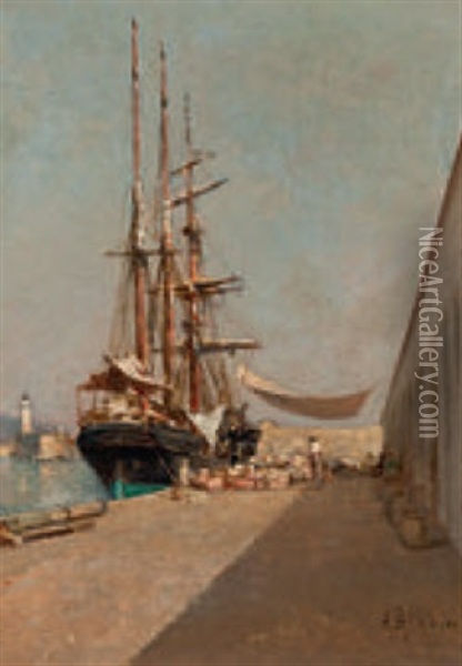 Hafen Mit Dreimaster Oil Painting - Jean d' Alheim