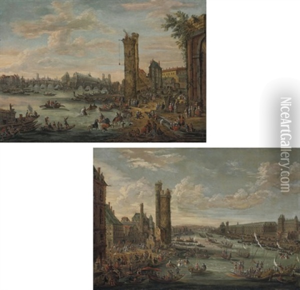 A View Of The Pont De L'isle De La Cite(+ A View Of The Tour Des Nesle; Pair) Oil Painting - Pieter Bout