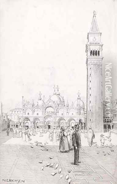 View of the Campanile and Piazza san Marco, Vencie Oil Painting - Nelly Erichsen