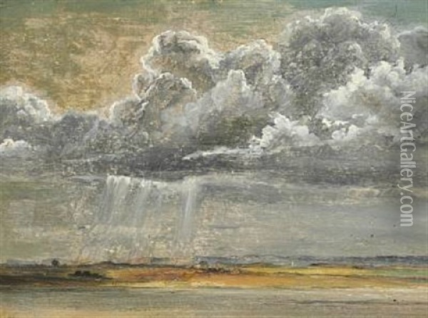 Clouds Heavy With Rain Above Flyvesandsbakkerne And Arreso Oil Painting - Johan Thomas Lundbye