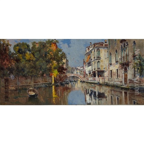 Venetian Back Water Oil Painting - Antonio Maria de Reyna Manescau