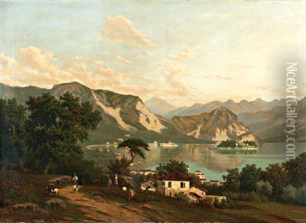 Zicht Op Het Lago Maggiore Met Isole Borromee, Gezien Vanuit Stresa Oil Painting - Eliza Agnetus Emilus Nijhoff