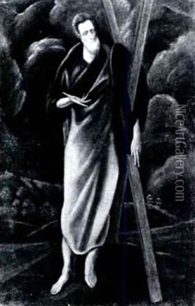Saint Andrew, Full-length,in Alandscape Oil Painting -  El Greco
