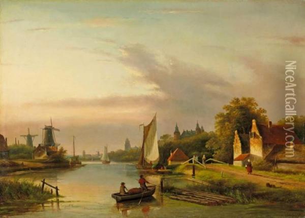 Hollandischeflusslandschaft Oil Painting - Jan Jacob Coenraad Spohler